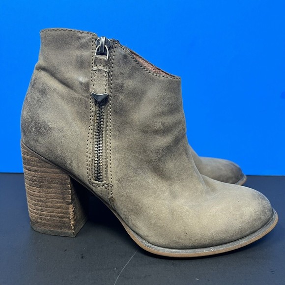 Aldo Women's Leather Ankle Booties Size 6.5 Chunky Heel Boots Distressed Brown - Picture 2 of 10
